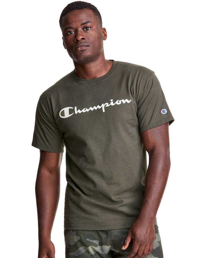 Champion Classic Jersey Script Logo T-Shirt Heren - Olijfgroen - Belgie 5714BMXPZ